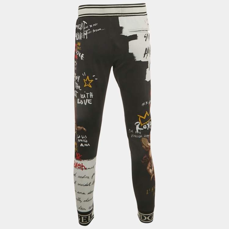 Pre Owned Dolce & Gabbana Black Printed Cotton Jogger Pants L