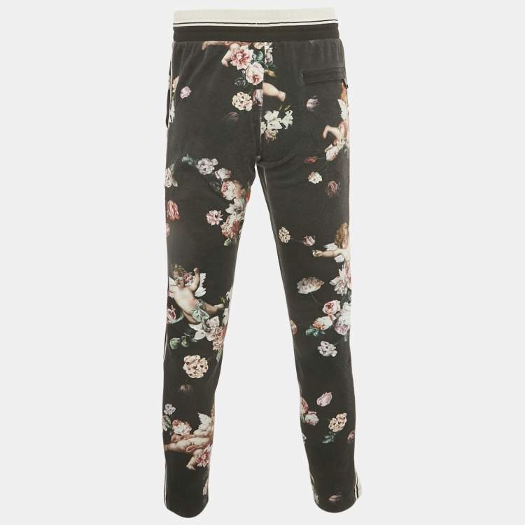 Pre Owned Dolce & Gabbana Black Floral Print Cotton Jogger Pants M