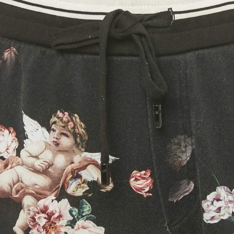 Pre Owned Dolce & Gabbana Black Floral Print Cotton Jogger Pants M
