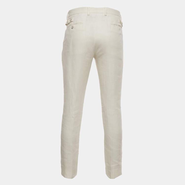 Pre Owned Dolce & Gabbana White Linen Trousers L