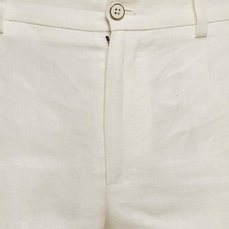 Pre Owned Dolce & Gabbana White Linen Trousers L