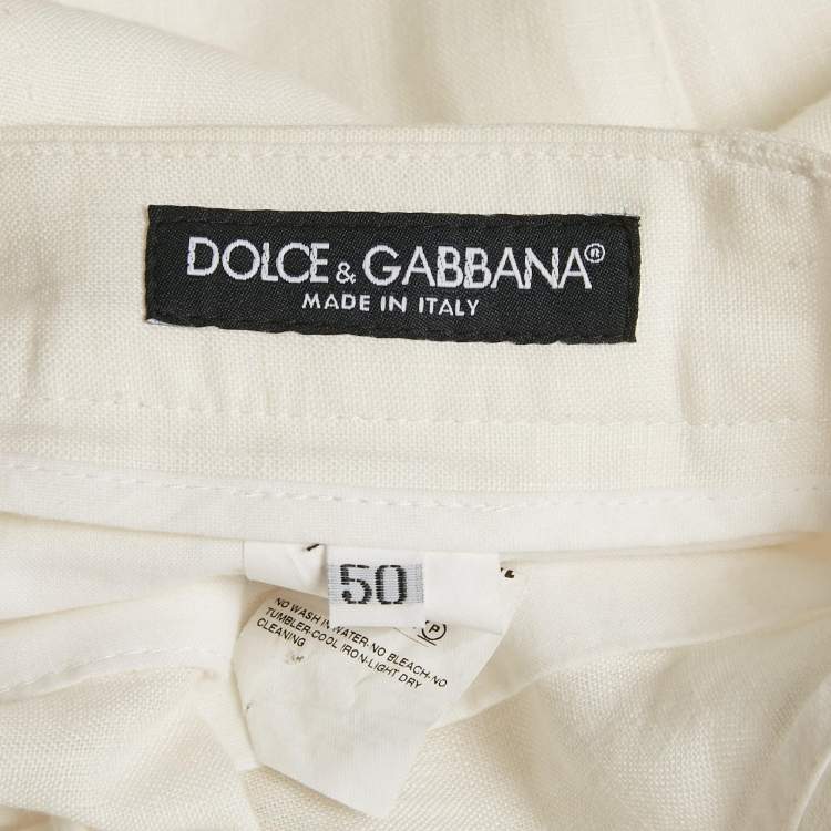 Pre Owned Dolce & Gabbana White Linen Trousers L