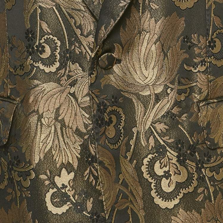 Pre Owned Dolce & Gabbana Black /Gold Jacquard Blazer & Pants Suit Set XXL 