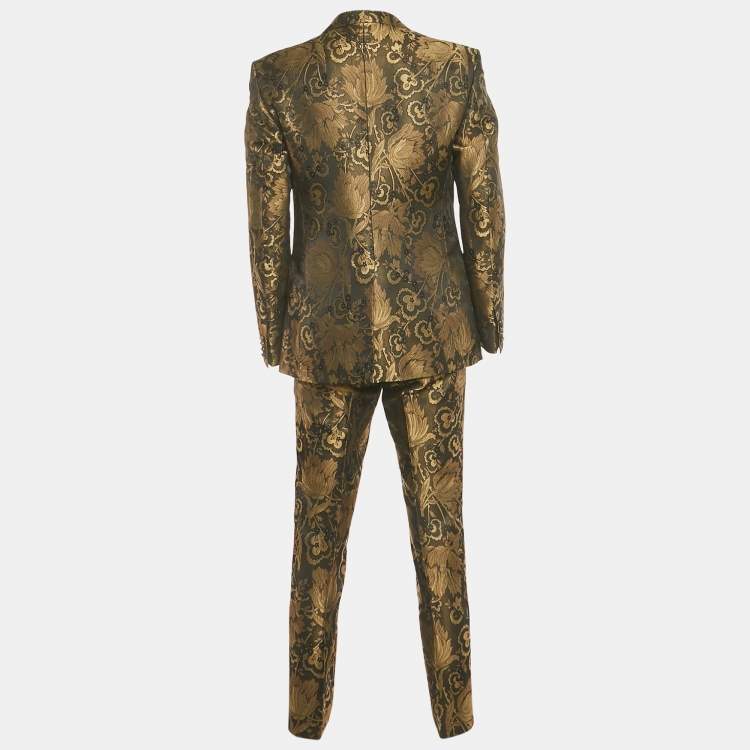 Pre Owned Dolce & Gabbana Black /Gold Jacquard Blazer & Pants Suit Set XXL 