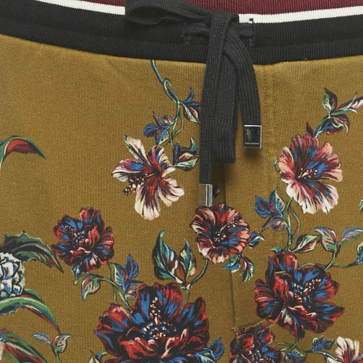 Pre Owned Dolce & Gabbana Green Floral Print Cotton Sweatpants L