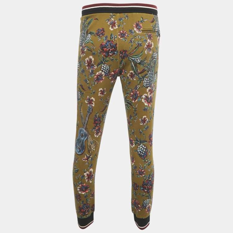 Pre Owned Dolce & Gabbana Green Floral Print Cotton Sweatpants L