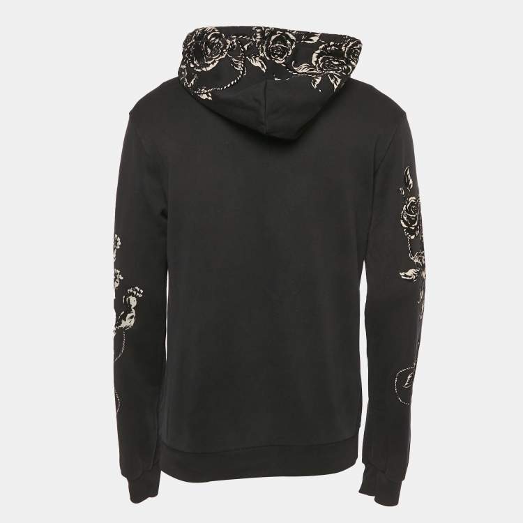 Pre Owned Dolce & Gabbana Black Floral Flocked Cotton Hoodie M