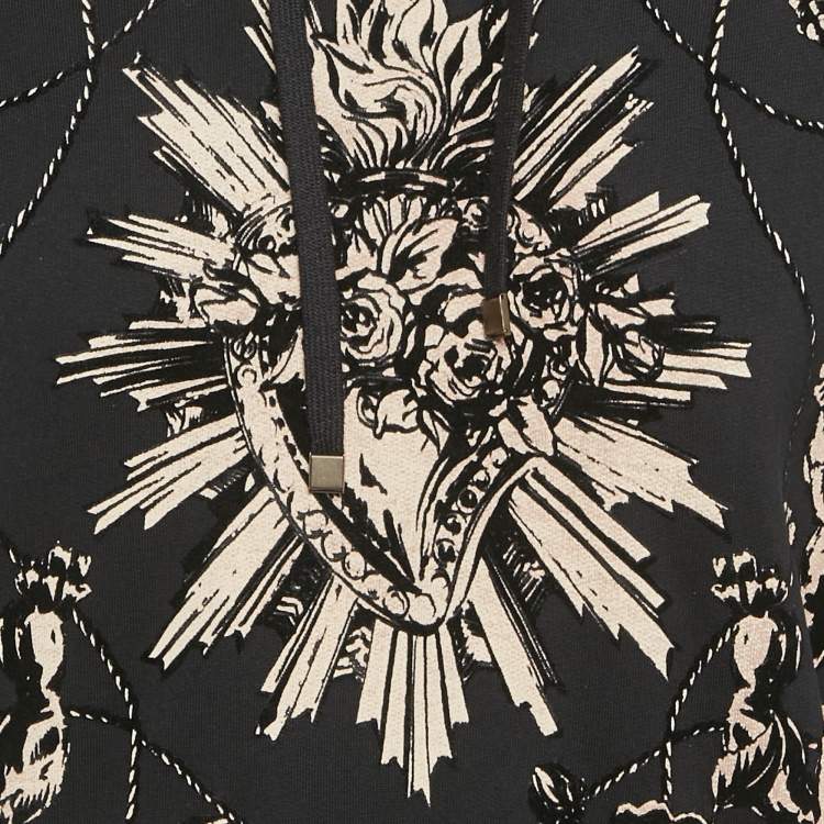 Pre Owned Dolce & Gabbana Black Floral Flocked Cotton Hoodie M