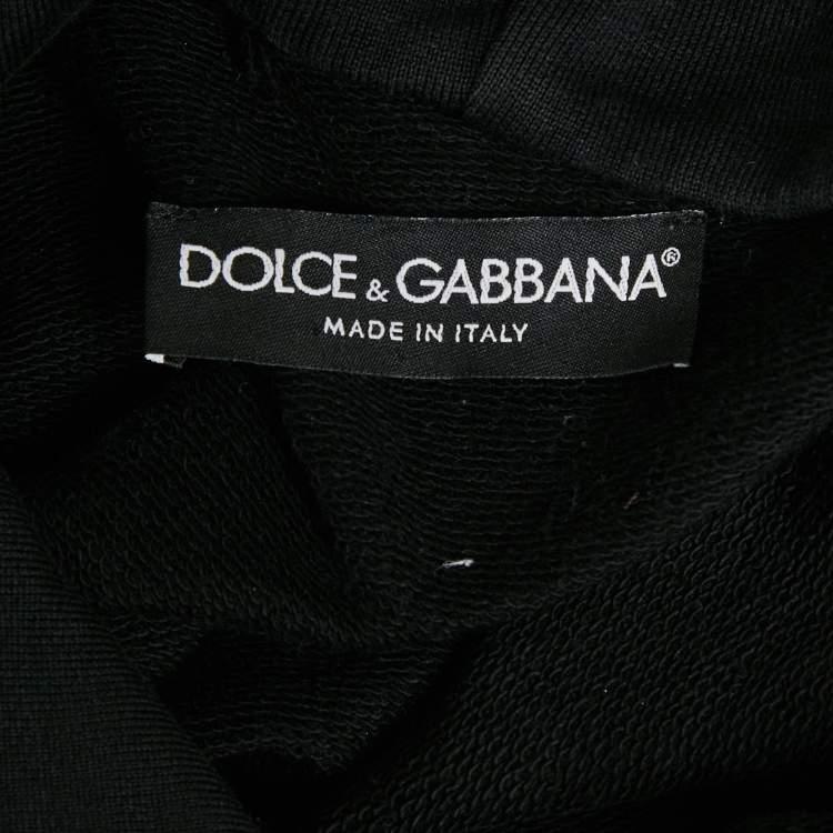 Pre Owned Dolce & Gabbana Black Floral Flocked Cotton Hoodie M