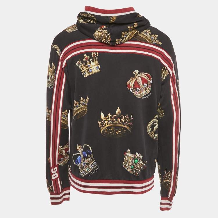 Pre Owned Dolce & Gabbana Black Crown Print Cotton Hoodie XXL