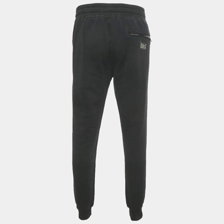 Pre Owned Dolce & Gabbana Black Cotton Logo Plaque Detail Joggers 3XL