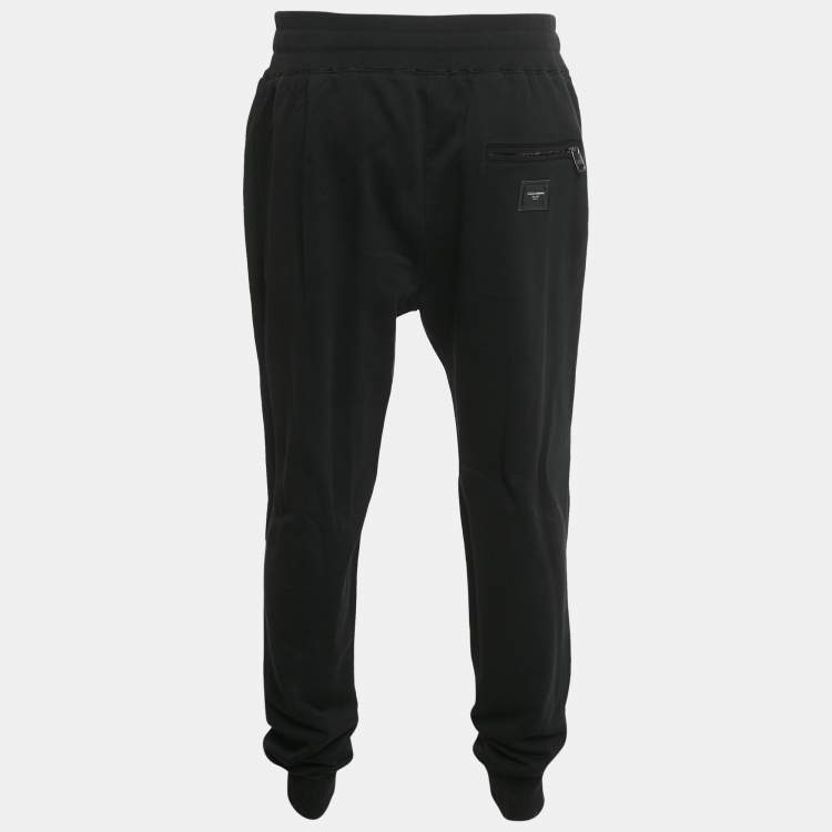 Pre Owned Dolce & Gabbana Black Logo Plaque Cotton Sweatpants 4XL