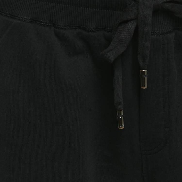Pre Owned Dolce & Gabbana Black Logo Plaque Cotton Sweatpants 4XL