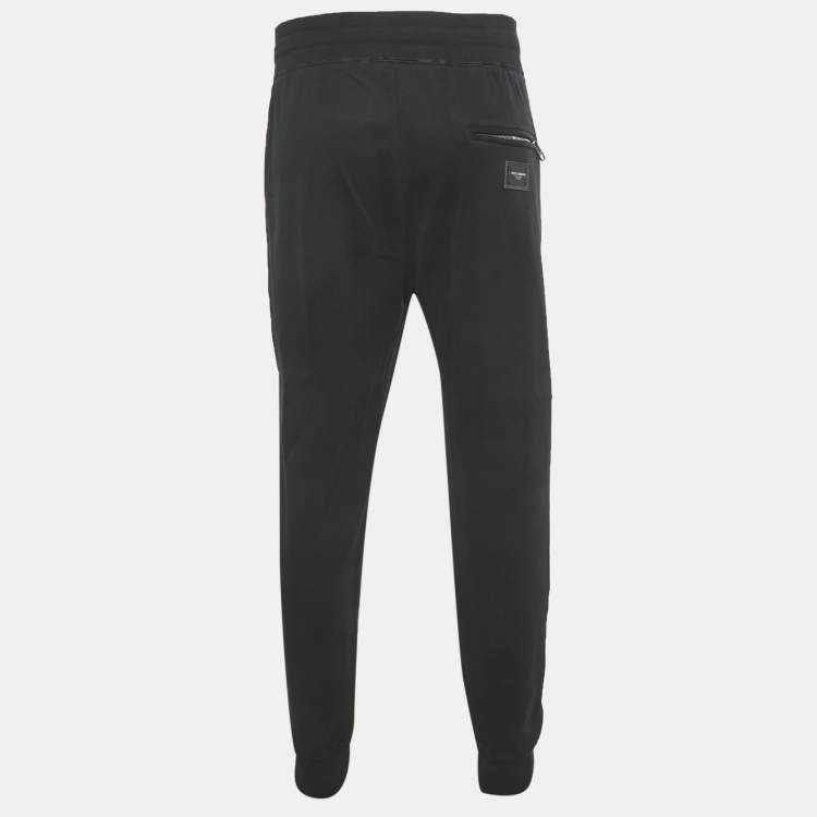 Pre Owned Dolce & Gabbana Black Cotton Logo Plaque Sweatpants 4XL