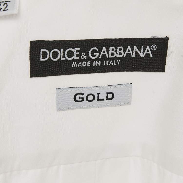 Pre Owned Dolce & Gabbana Gold White Cotton Long Sleeve Shirt XL