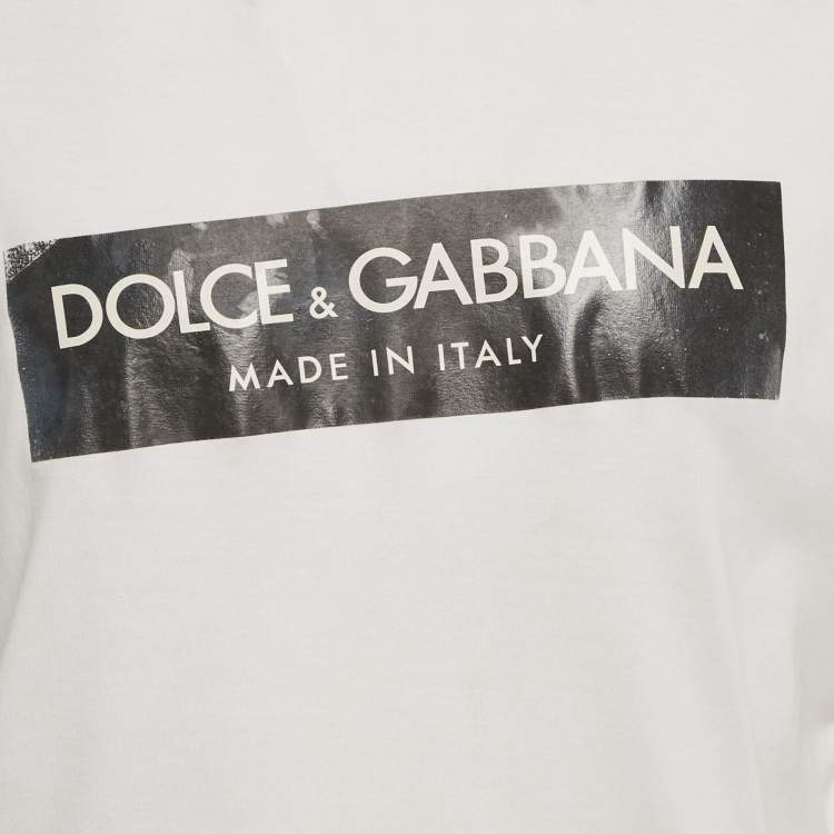 Pre Owned Dolce & Gabbana White Logo Print Jersey Crewneck T-Shirt S