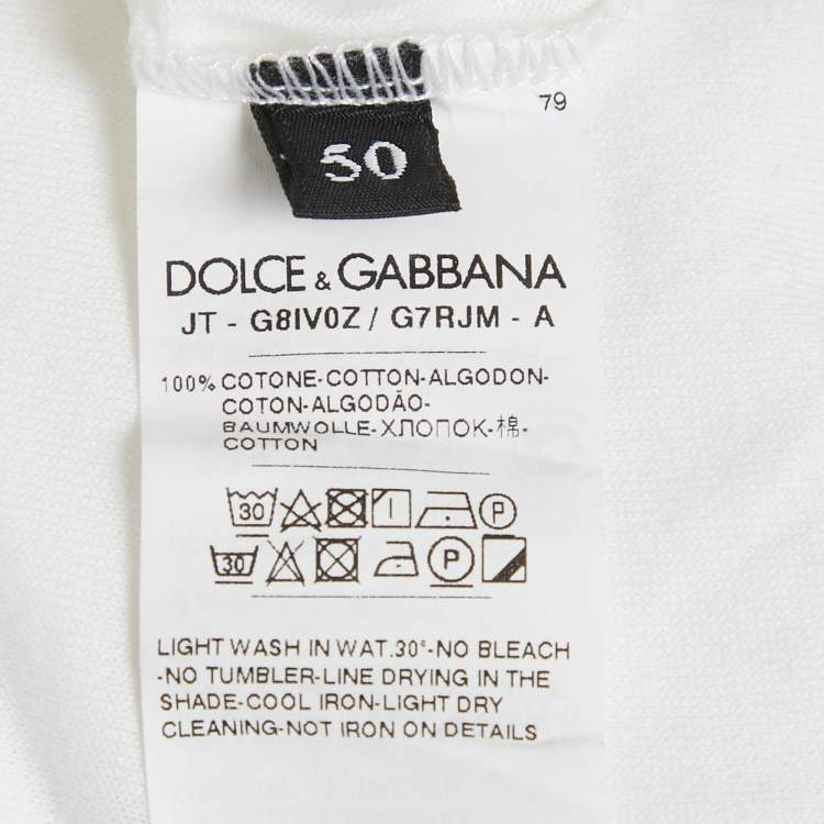 Pre Owned  Dolce & Gabbana White Cotton Label Embroidered Short Sleeve T-Shirt L