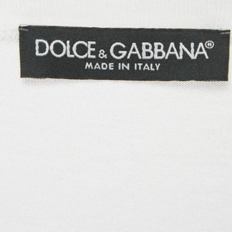 Pre Owned  Dolce & Gabbana White Cotton Label Embroidered Short Sleeve T-Shirt L