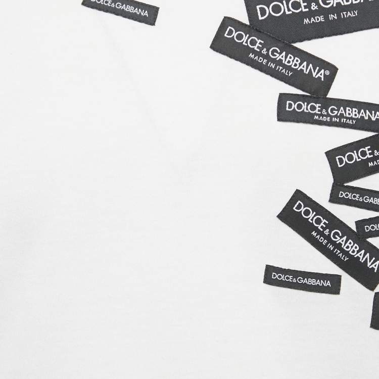 Pre Owned  Dolce & Gabbana White Cotton Label Embroidered Short Sleeve T-Shirt L