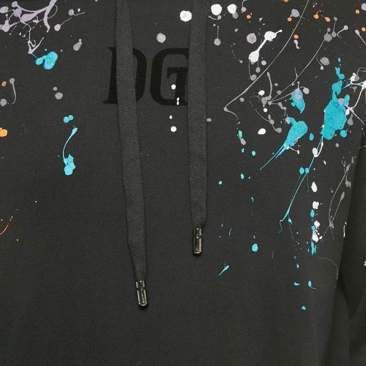 Pre Owned Dolce & Gabbana Black Color Drip Print Cotton Jogger Set M