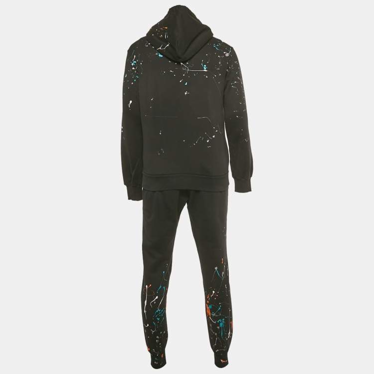 Pre Owned Dolce & Gabbana Black Color Drip Print Cotton Jogger Set M