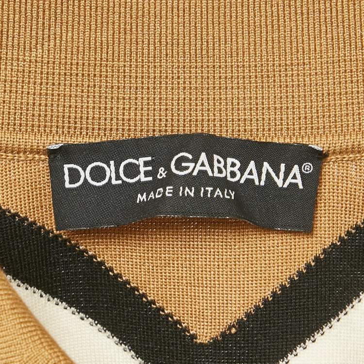 Pre Owned Dolce & Gabbana Beige Chevron Jersey Polo T-Shirt XXL