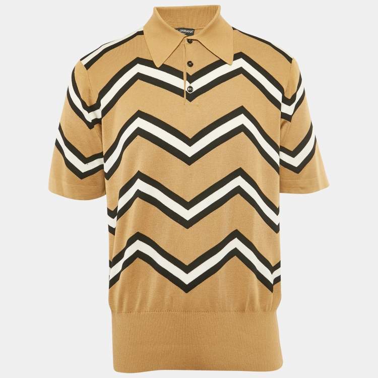 Pre Owned Dolce & Gabbana Beige Chevron Jersey Polo T-Shirt XXL
