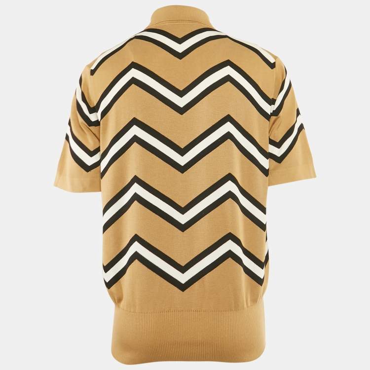 Pre Owned Dolce & Gabbana Beige Chevron Jersey Polo T-Shirt XXL