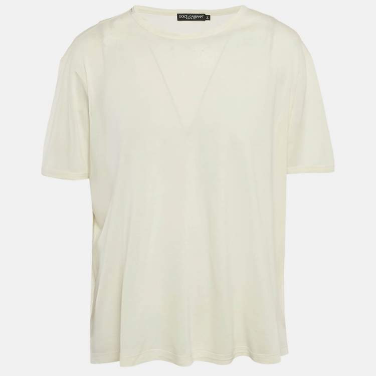 مملوكة مسبقًا Dolce & Gabbana Cream Jersey Crewneck T-Shirt XXL