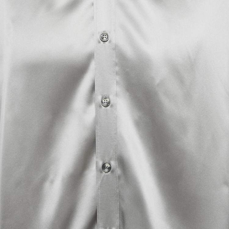 Pre Owned Dolce & Gabbana Metallic Grey Satin Silk Button Front Long Shirt M