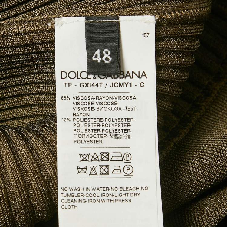 Pre Owned Dolce & Gabbana Olive Green Rib Knit Jumper M