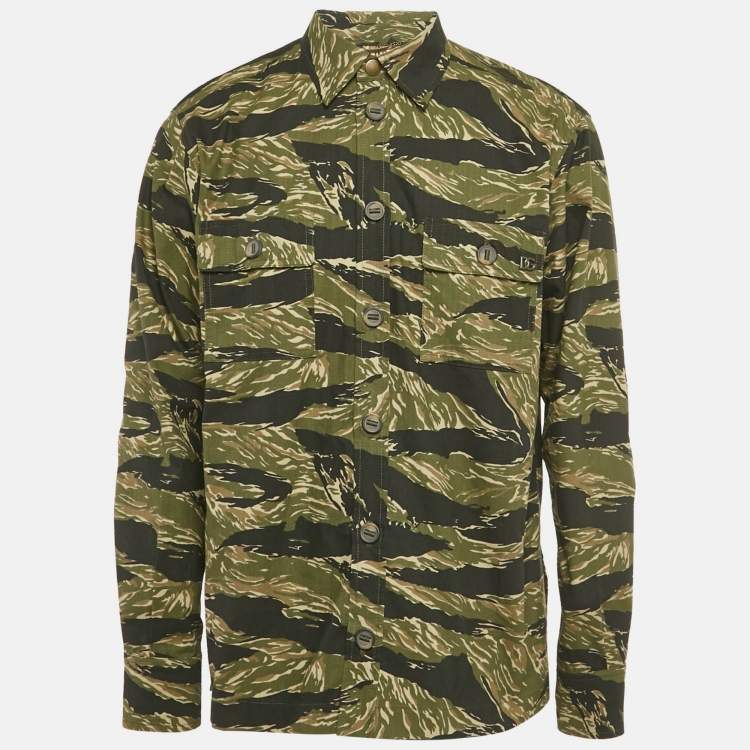 Pre Owned Dolce & Gabbana Green Camouflage Print Cotton Shirt M