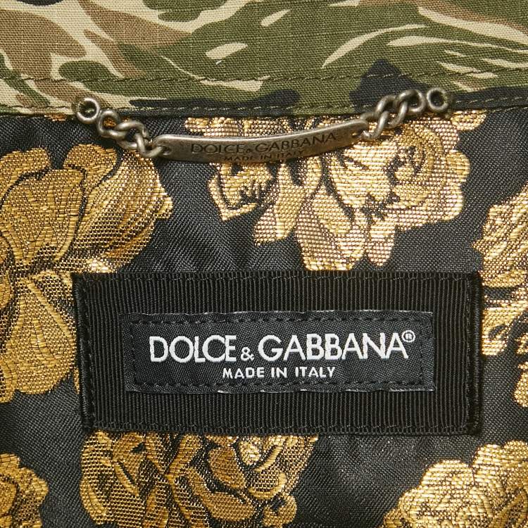 Pre Owned Dolce & Gabbana Green Camouflage Print Cotton Shirt M