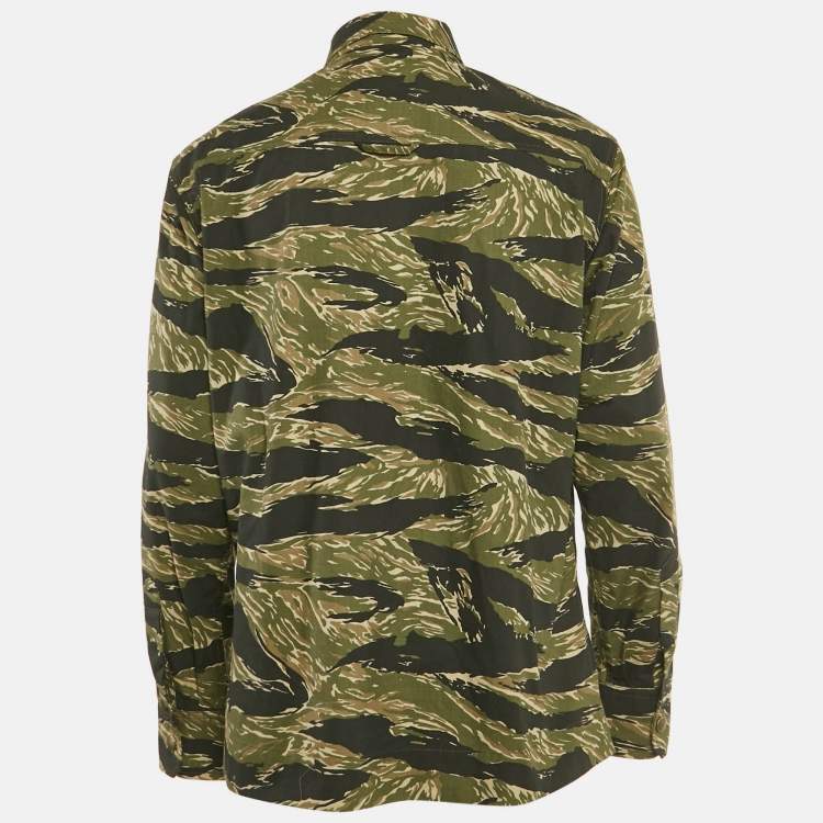 Pre Owned Dolce & Gabbana Green Camouflage Print Cotton Shirt M