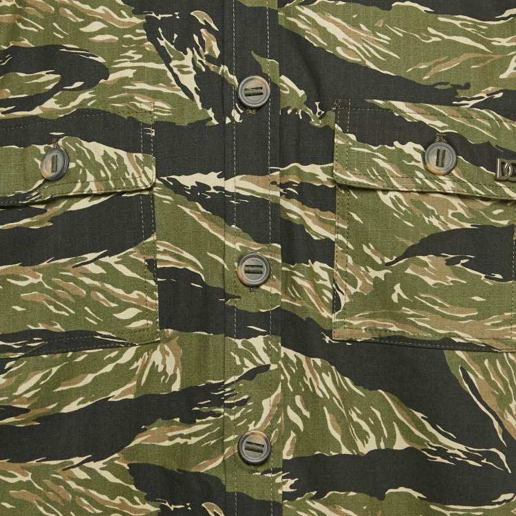 Pre Owned Dolce & Gabbana Green Camouflage Print Cotton Shirt M