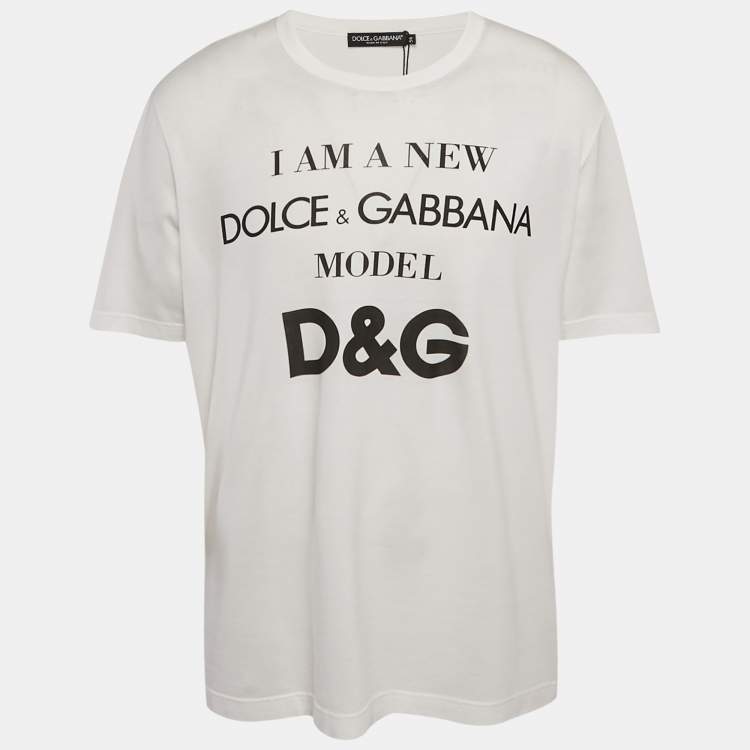 Pre Owned Dolce & Gabbana White Logo Model printed Cotton Knit T-Shirt 3XL