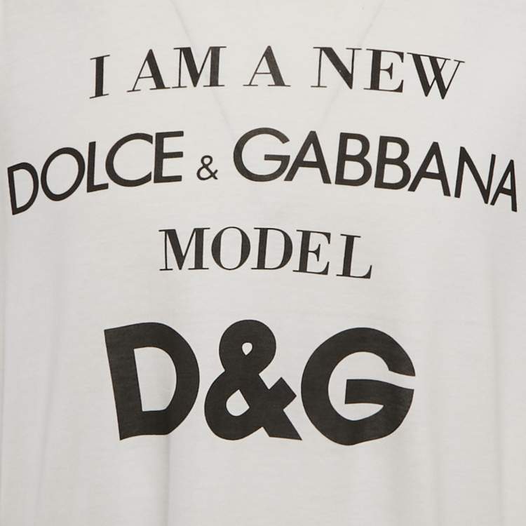 Pre Owned Dolce & Gabbana White Logo Model printed Cotton Knit T-Shirt 3XL