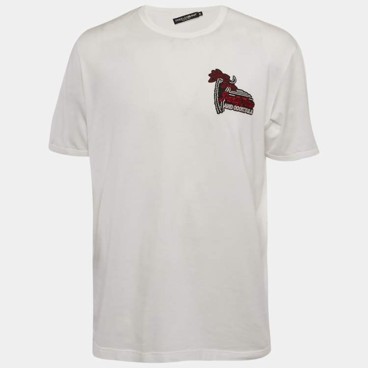 Pre Owned Dolce & Gabbana White Cotton Knit Applique Detail T-Shirt 4XL