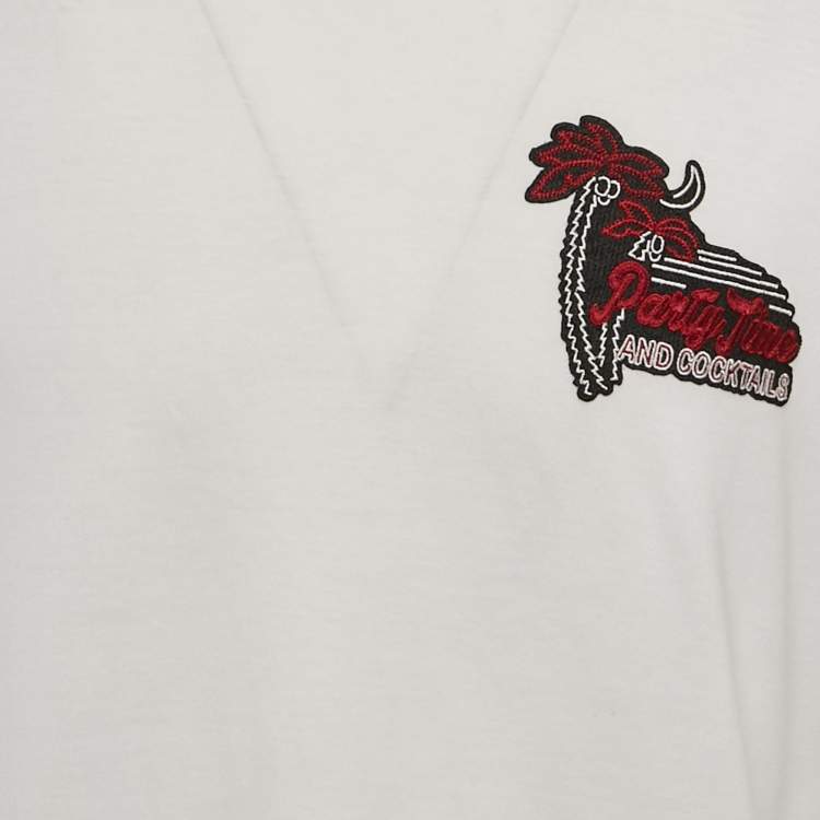 Pre Owned Dolce & Gabbana White Cotton Knit Applique Detail T-Shirt 4XL