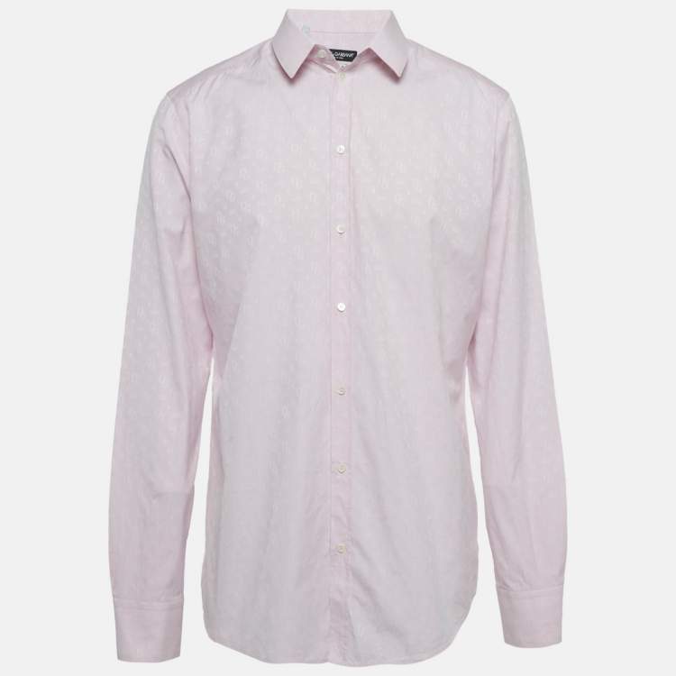 Pre Owned Dolce & Gabbana Pink Logo Jacquard Cotton Gold Fit Shirt 3XL