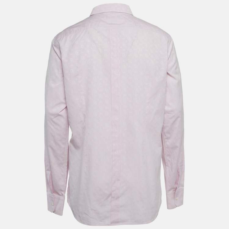 Pre Owned Dolce & Gabbana Pink Logo Jacquard Cotton Gold Fit Shirt 3XL