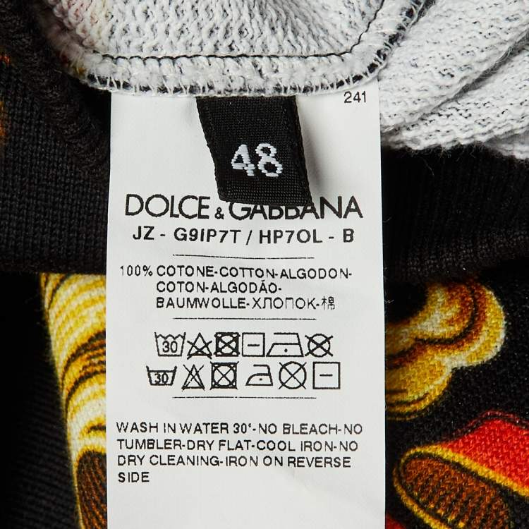 Pre Owned Dolce & Gabbana Black Printed Cotton Hooded Sweatshirt  M