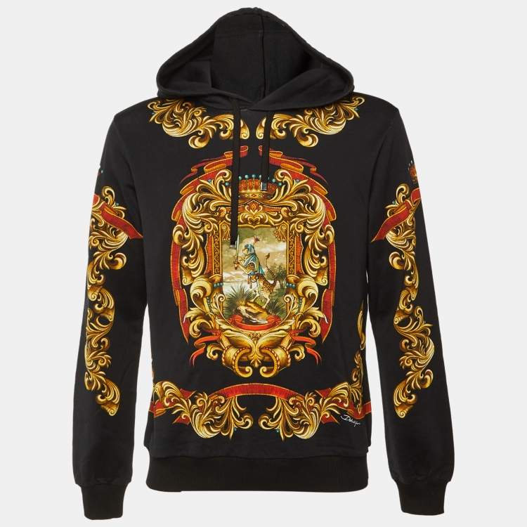 Pre Owned Dolce & Gabbana Black Printed Cotton Hooded Sweatshirt  M