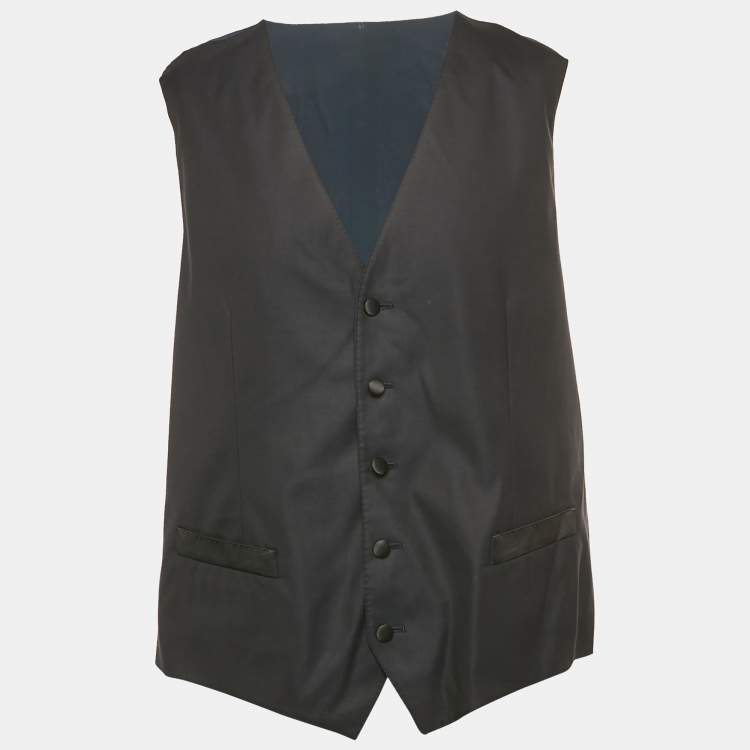 Pre Owned Dolce & Gabbana Navy Blue Wool and Silk Formal Vest XXXL
