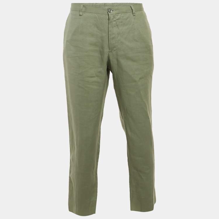 Pre Owned Dolce & Gabbana Sage Green Linen Trousers XXL