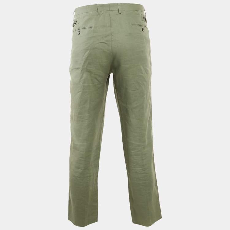 Pre Owned Dolce & Gabbana Sage Green Linen Trousers XXL