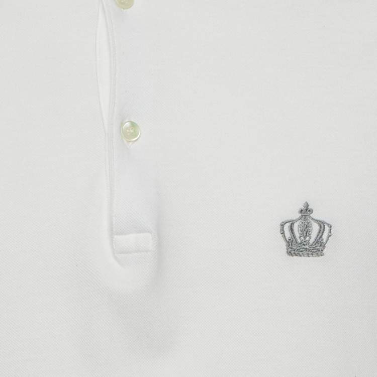 مملوكة مسبقًا Dolce & Gabbana White Cotton Crown Embroidered Polo T-Shirt L