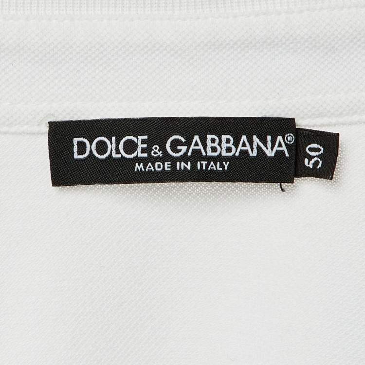 مملوكة مسبقًا Dolce & Gabbana White Cotton Crown Embroidered Polo T-Shirt L