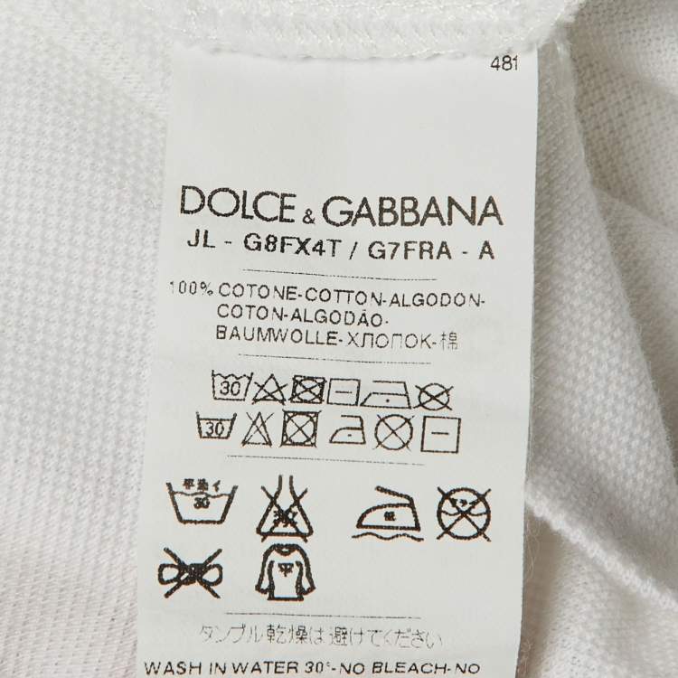 مملوكة مسبقًا Dolce & Gabbana White Cotton Crown Embroidered Polo T-Shirt L