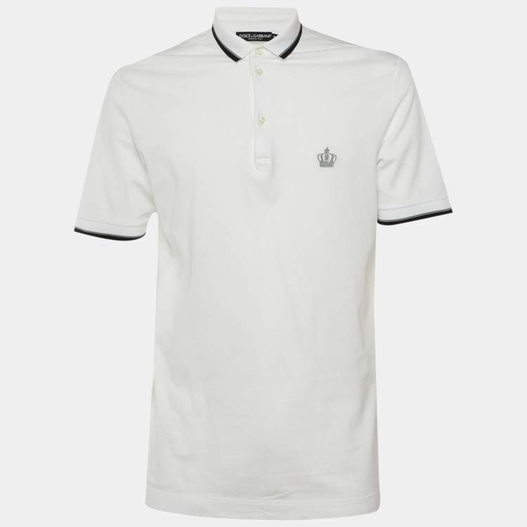 مملوكة مسبقًا Dolce & Gabbana White Cotton Crown Embroidered Polo T-Shirt L